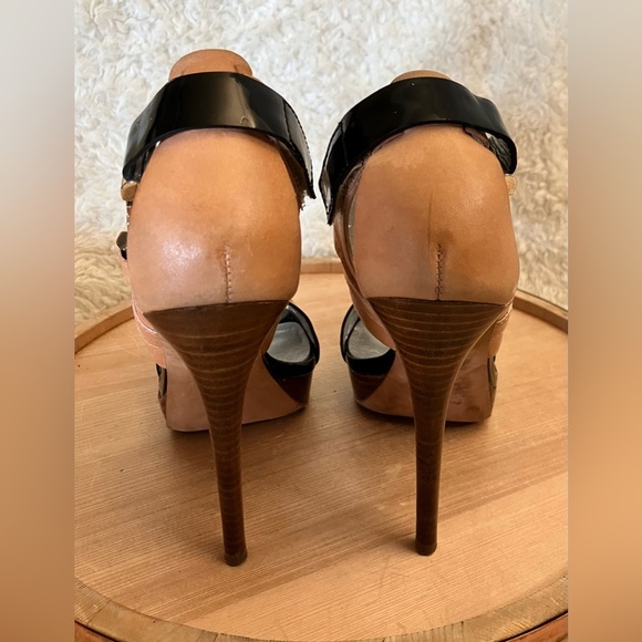 Report Signature Black Tan Platform Stilettos Leather Buckle Size 7 - Picture 4 of 12